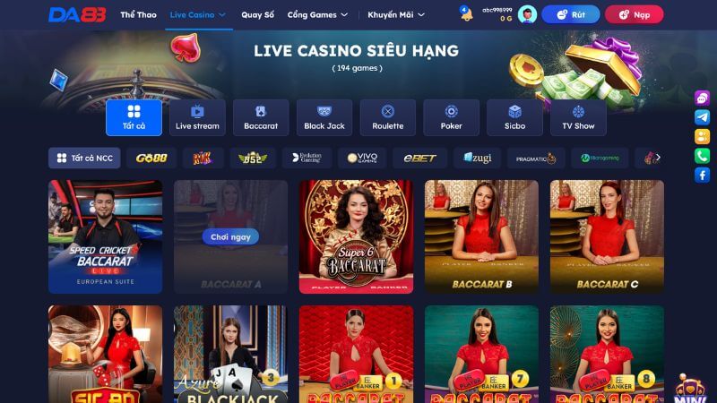 Giới thiệu sảnh Live Casino hấp dẫn tại nhà cái DA88